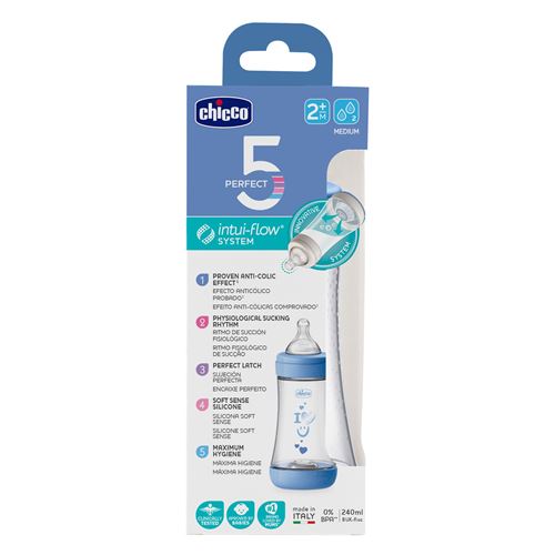 Biberão Perfect5 PP 240ml Medium +2 Meses - Azul - Chicco For Cheap